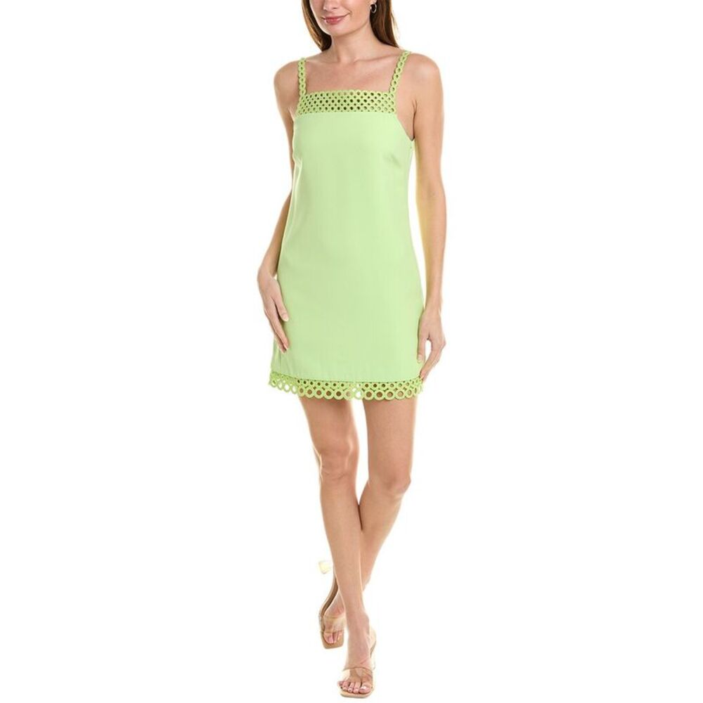 Slip-On Midi Dress with Eyelet Trim - Light Green